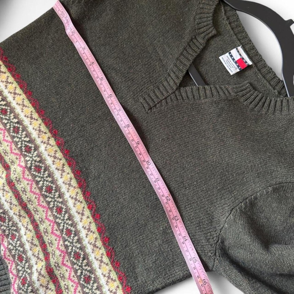 Vintage Tommy Hilfiger Fair Isle Lambswool Sweater Olive Green Size M - Picture 6 of 6